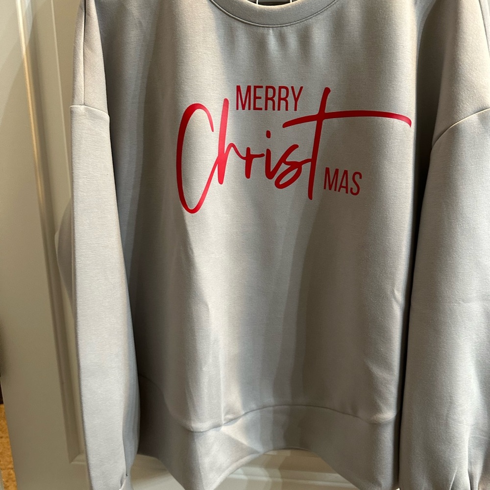 Gray Christmas Sweater with Red Print